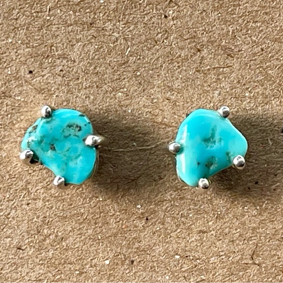 Natural Sleeping Beauty Turquoise Sterling Silver Stud Earrings - Picture 4 of 8